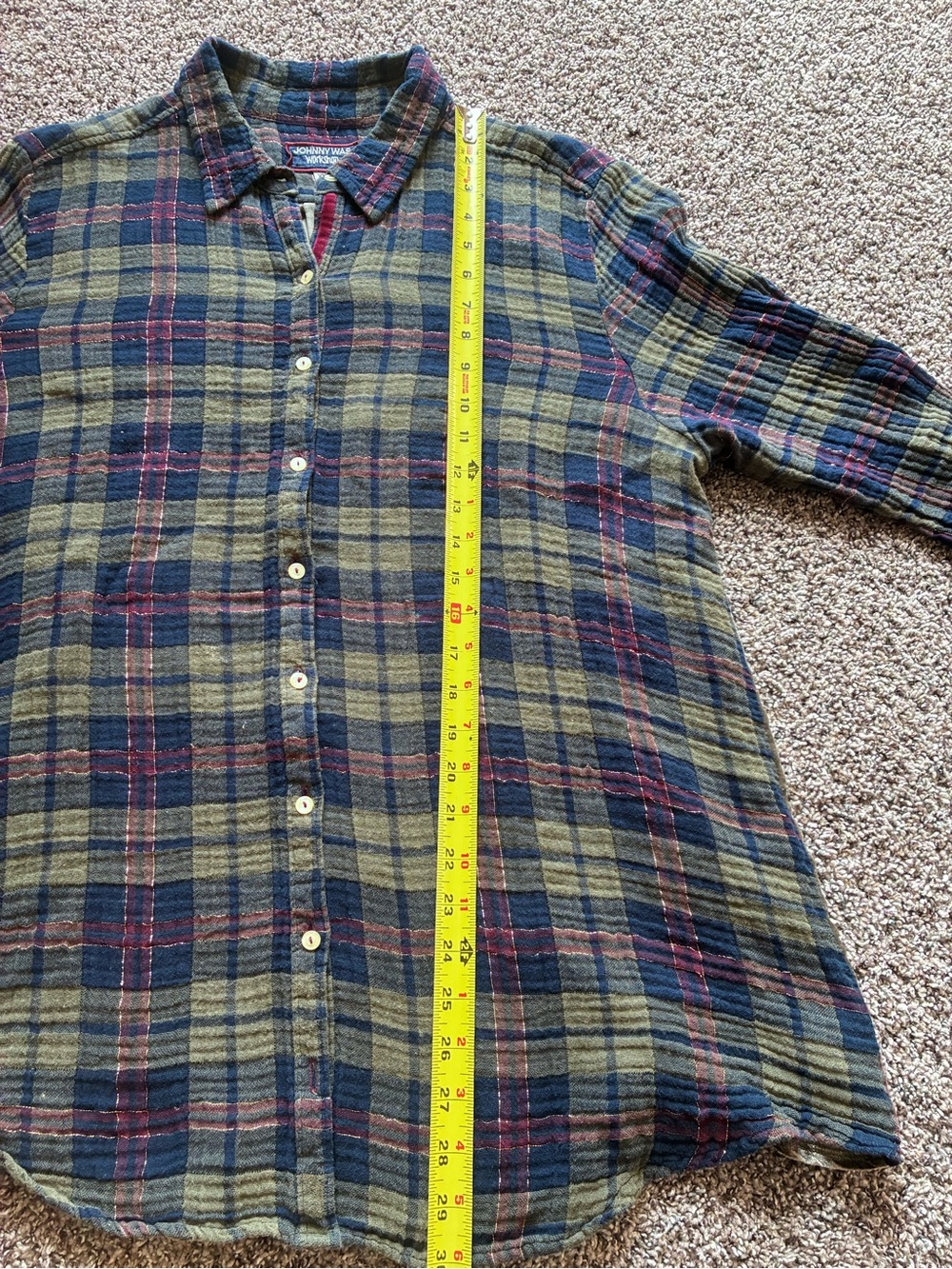 Johnny Was Plaid Velvet Back Embroidered Button Down Blue XL Autumn Style - Picture 6 of 10